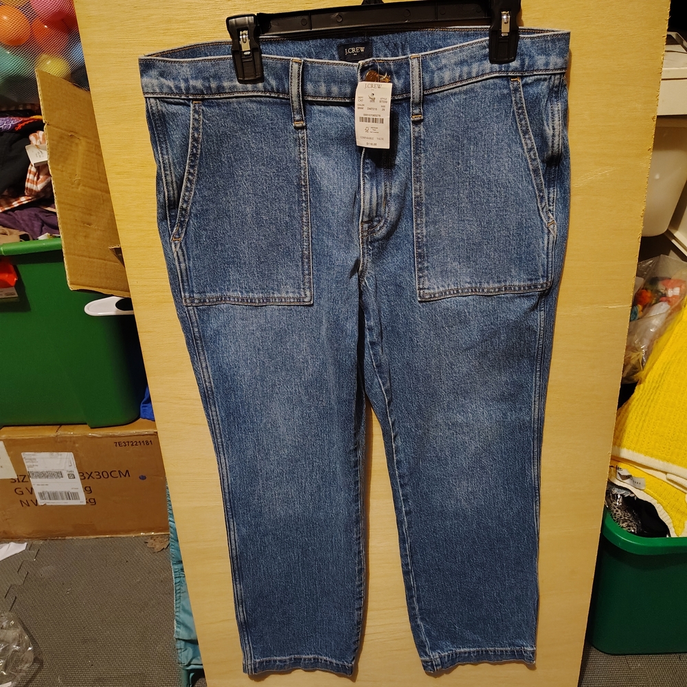 J Crew Factory Women’s Patch Pocket Denim Crop Utility Jeans Petite Size 29 NWT